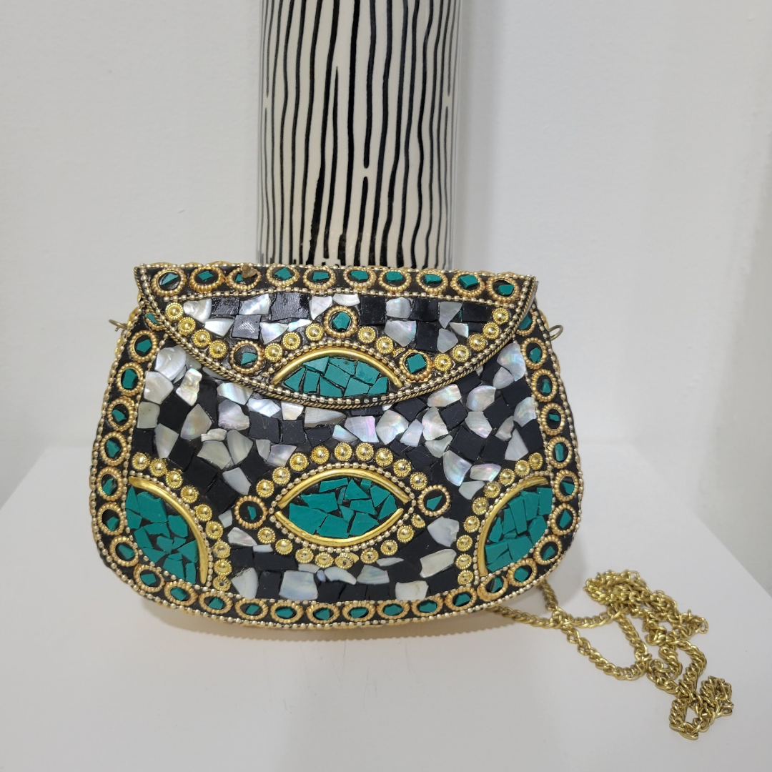 Sculpted Mosaic Hand Clutch